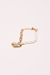 Bracciale in metallo e similpelle con cuore