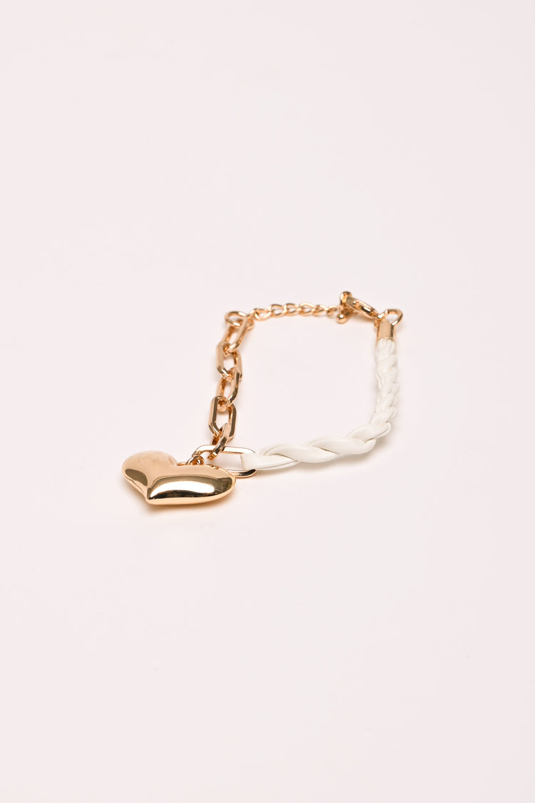 Bracciale in metallo e similpelle con cuore