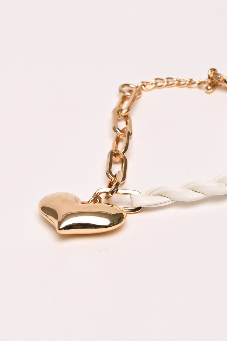 Bracciale in metallo e similpelle con cuore
