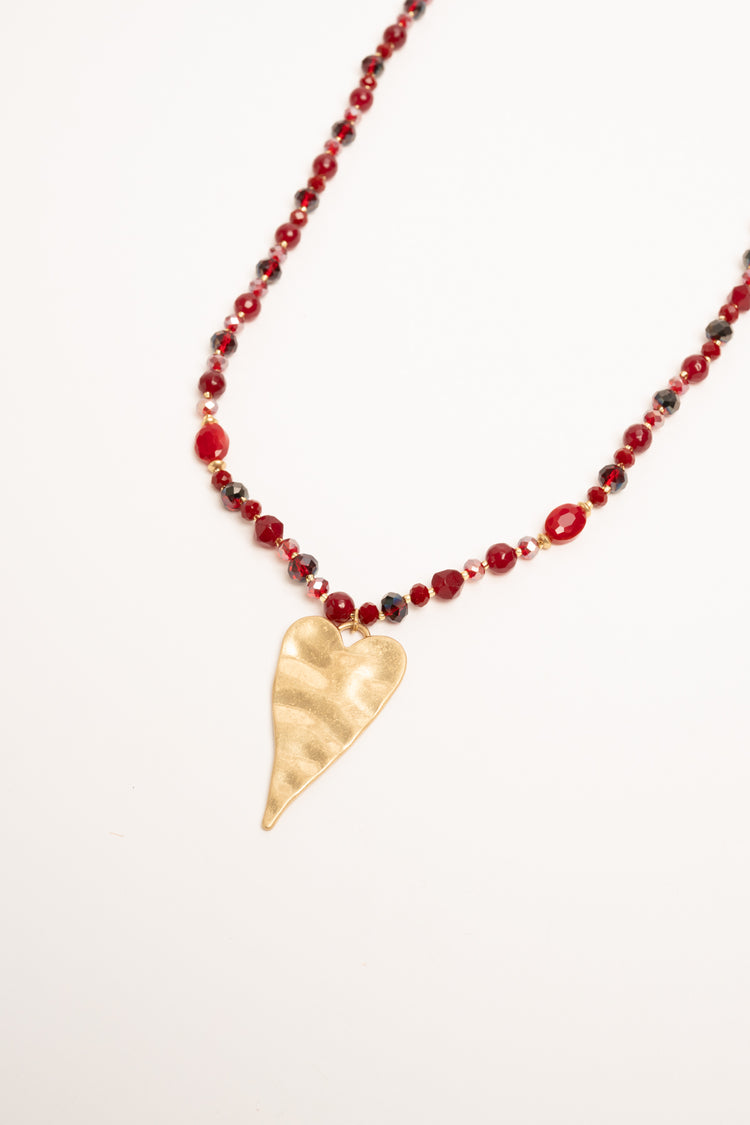 Collana con perline e pendente a cuore oro