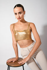 Top crop in maglia metallica