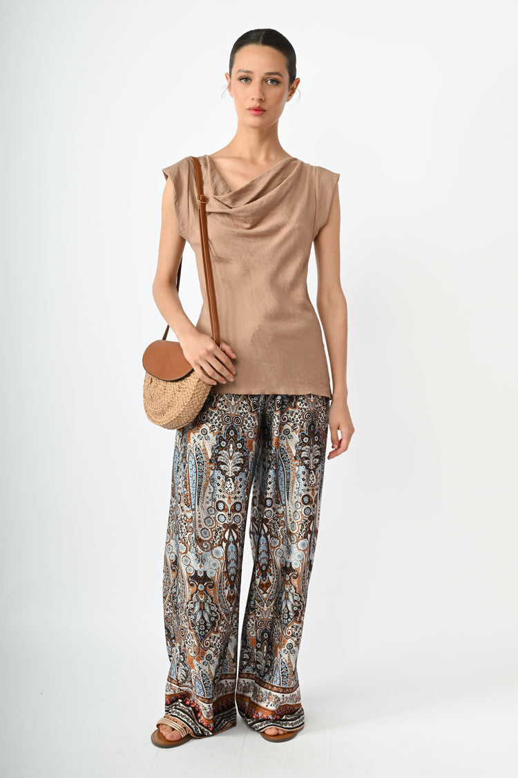 Top misto viscosa con scollo drappeggiato