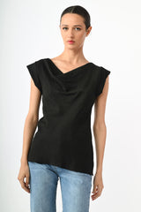 Top misto viscosa con scollo drappeggiato