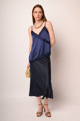 Gonna midi in raso blu