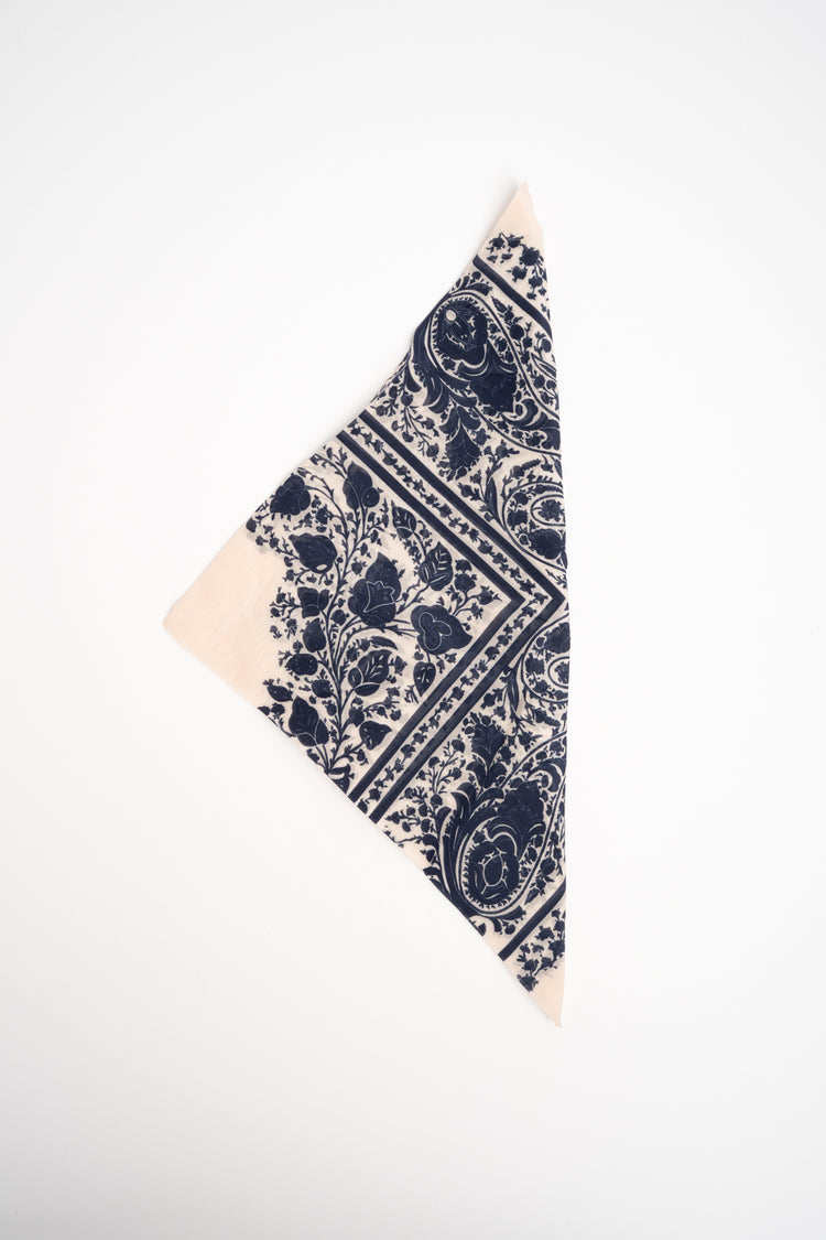 Foulard piccolo misto seta a stampa floreale blu