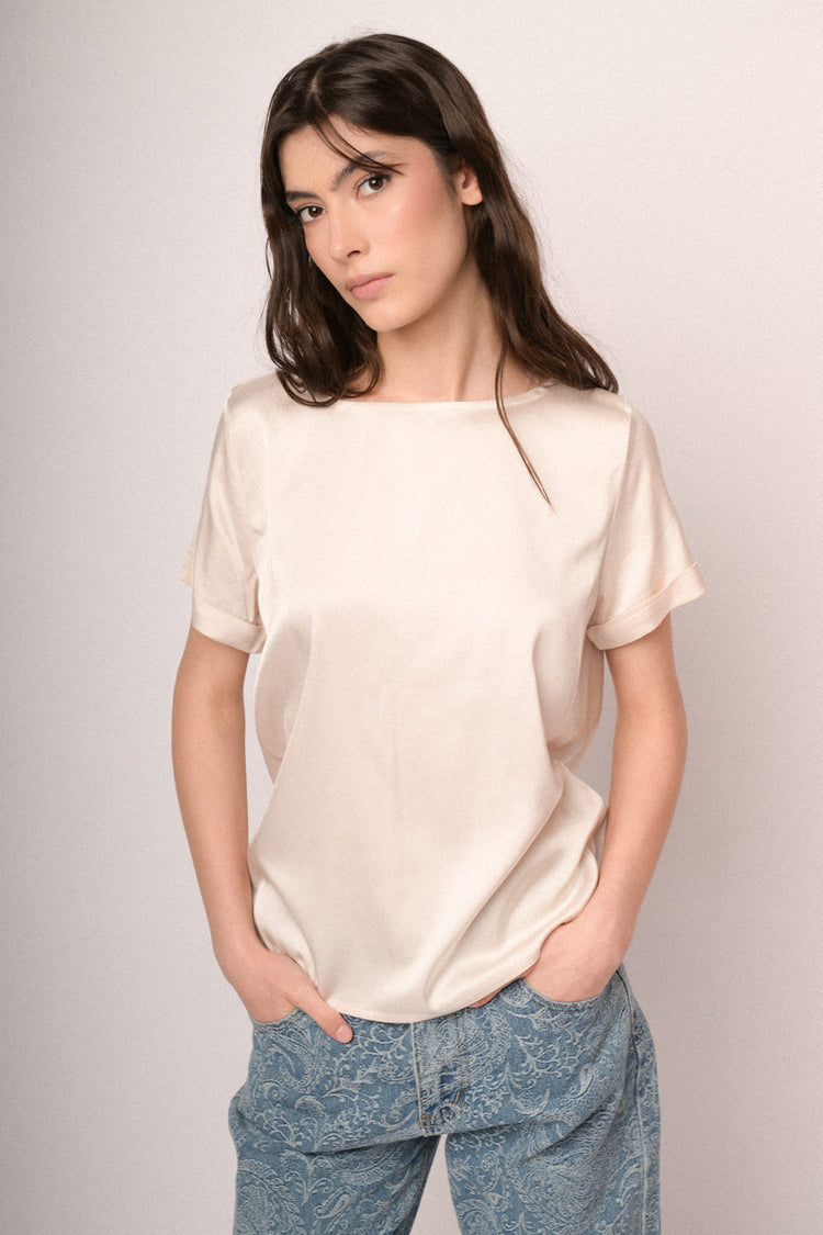 T-shirt in raso di viscosa avorio