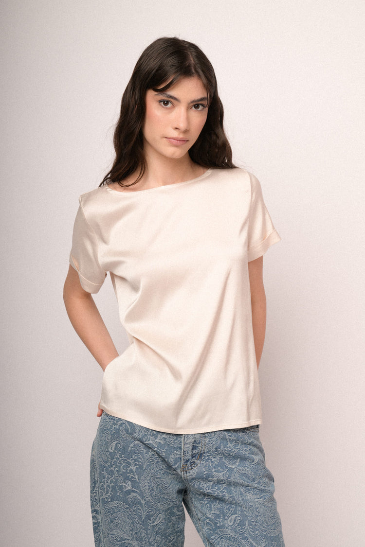 T-shirt in raso di viscosa avorio