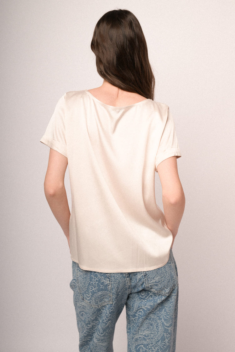 T-shirt in raso di viscosa avorio