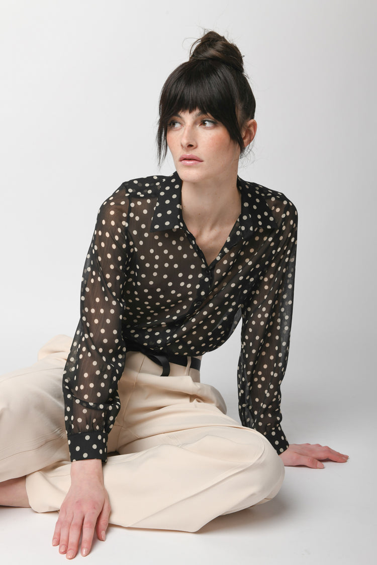 Camicia in tulle a stampa pois