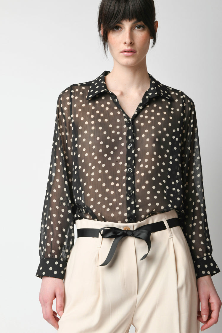 Camicia in tulle a stampa pois