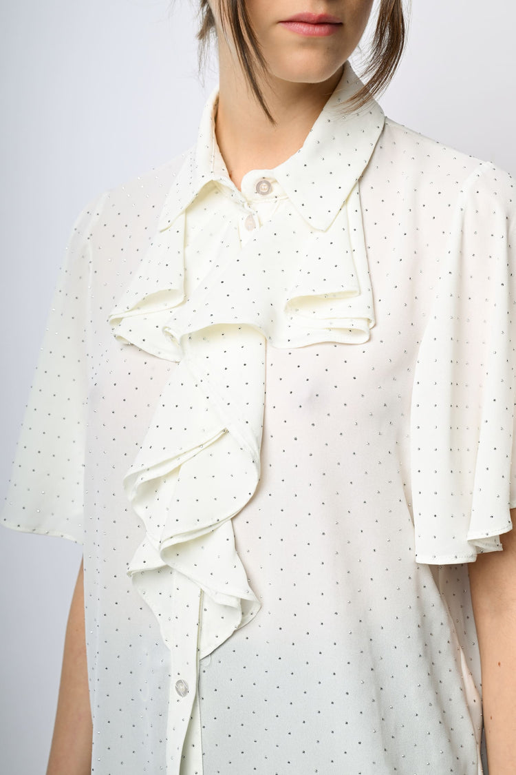 Camicia con mini borchie e rouches