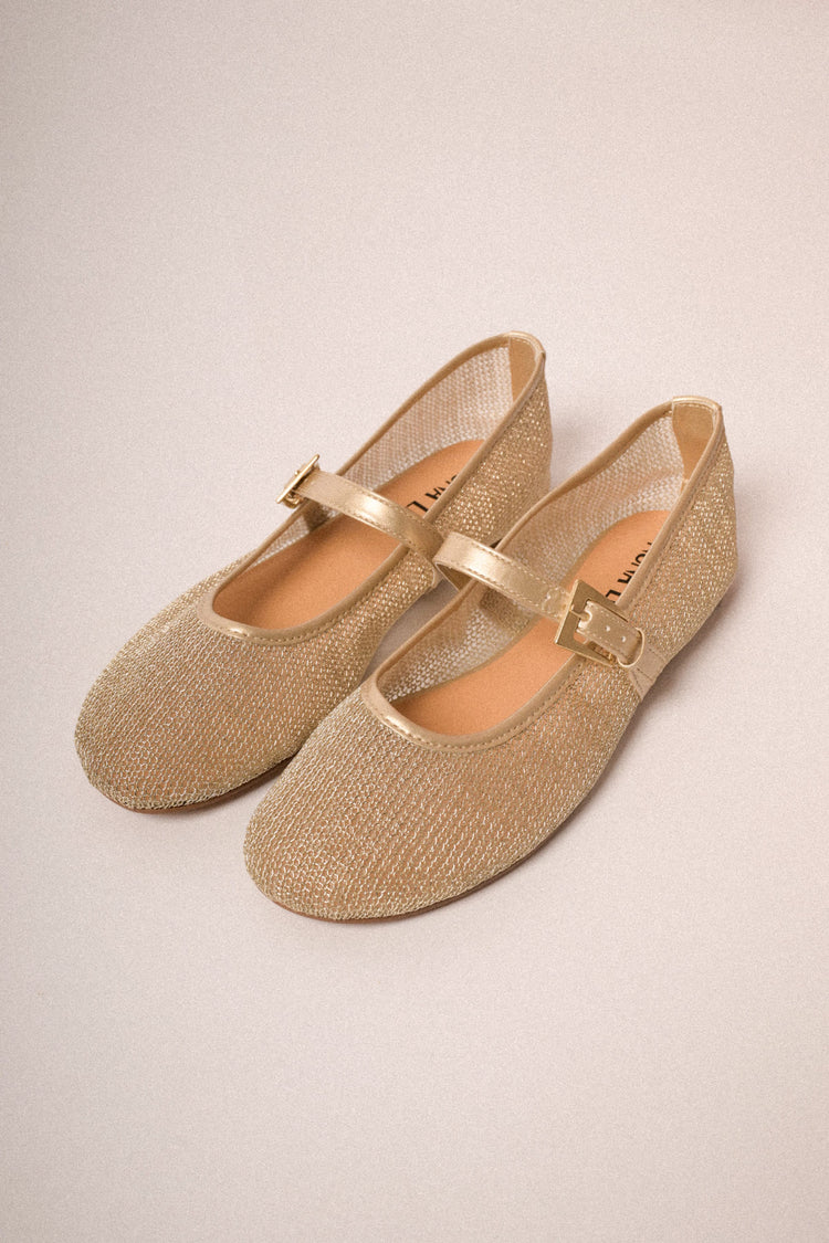 Ballerine in mesh oro con cinturino