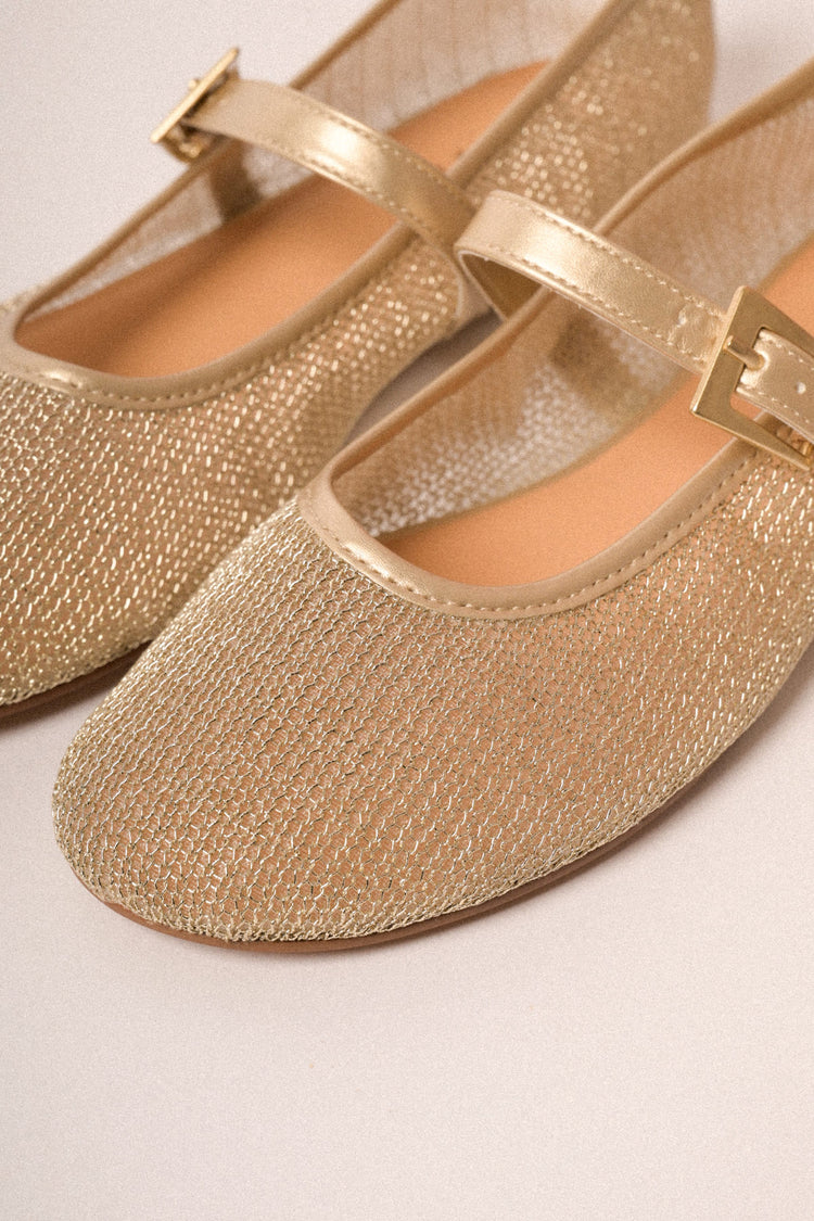 Ballerine in mesh oro con cinturino