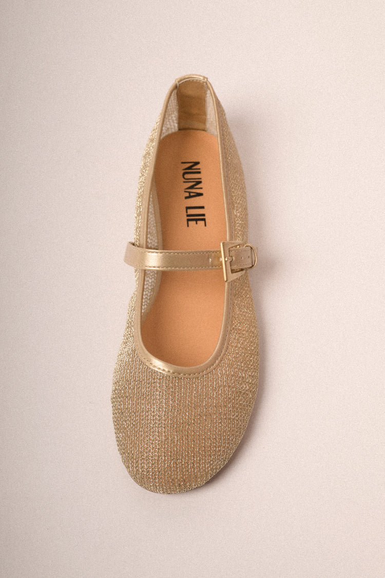 Ballerine in mesh oro con cinturino