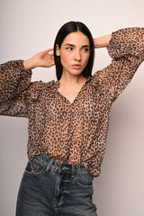 Blusa con laccetto e stampa animalier