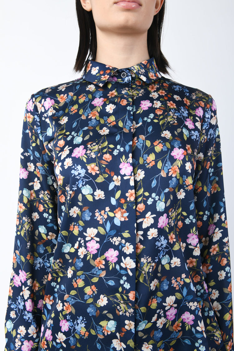 Camicia in raso a stampa floreale