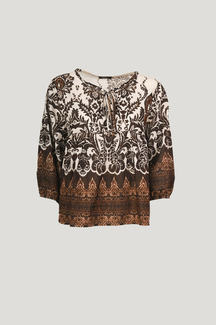 Blusa a stampa etnica con nastrini