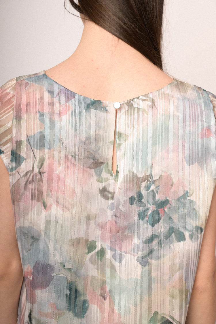 Top in georgette a stampa floreale effetto acquerello multicolor