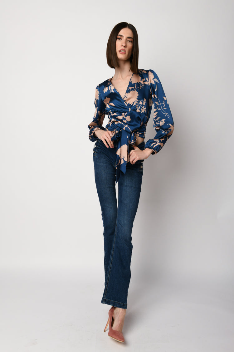 Blusa cache-coeur a stampa floreale