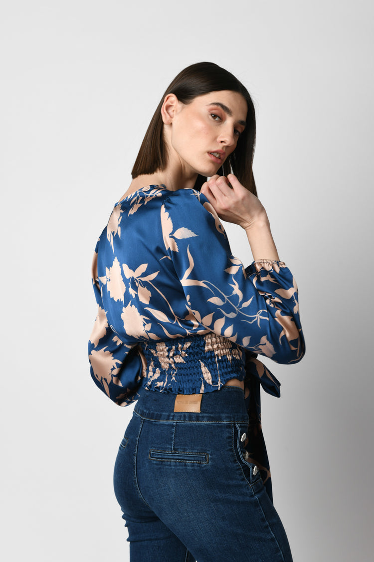 Blusa cache-coeur a stampa floreale