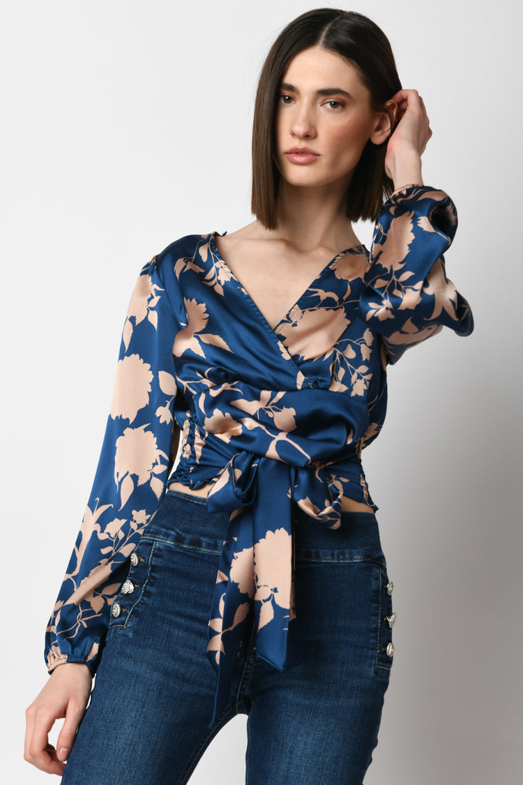Blusa cache-coeur a stampa floreale