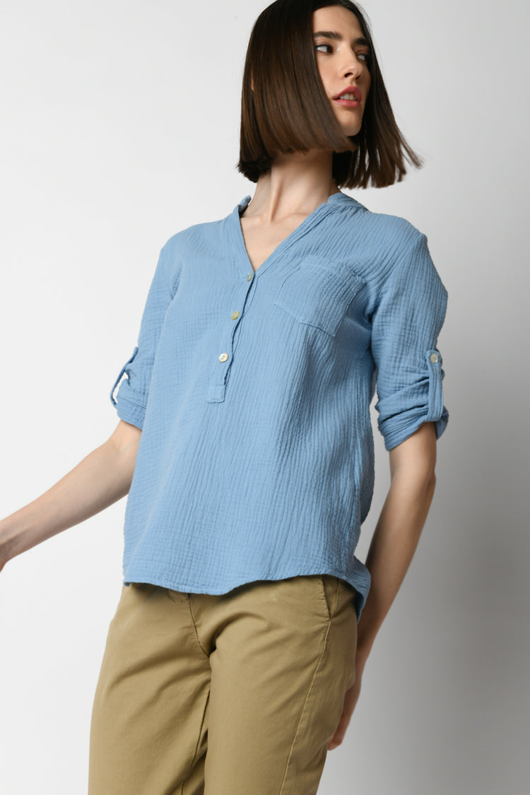 Camicia in cotone goffrato