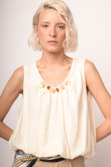 Top avorio con pietre decorative multicolor