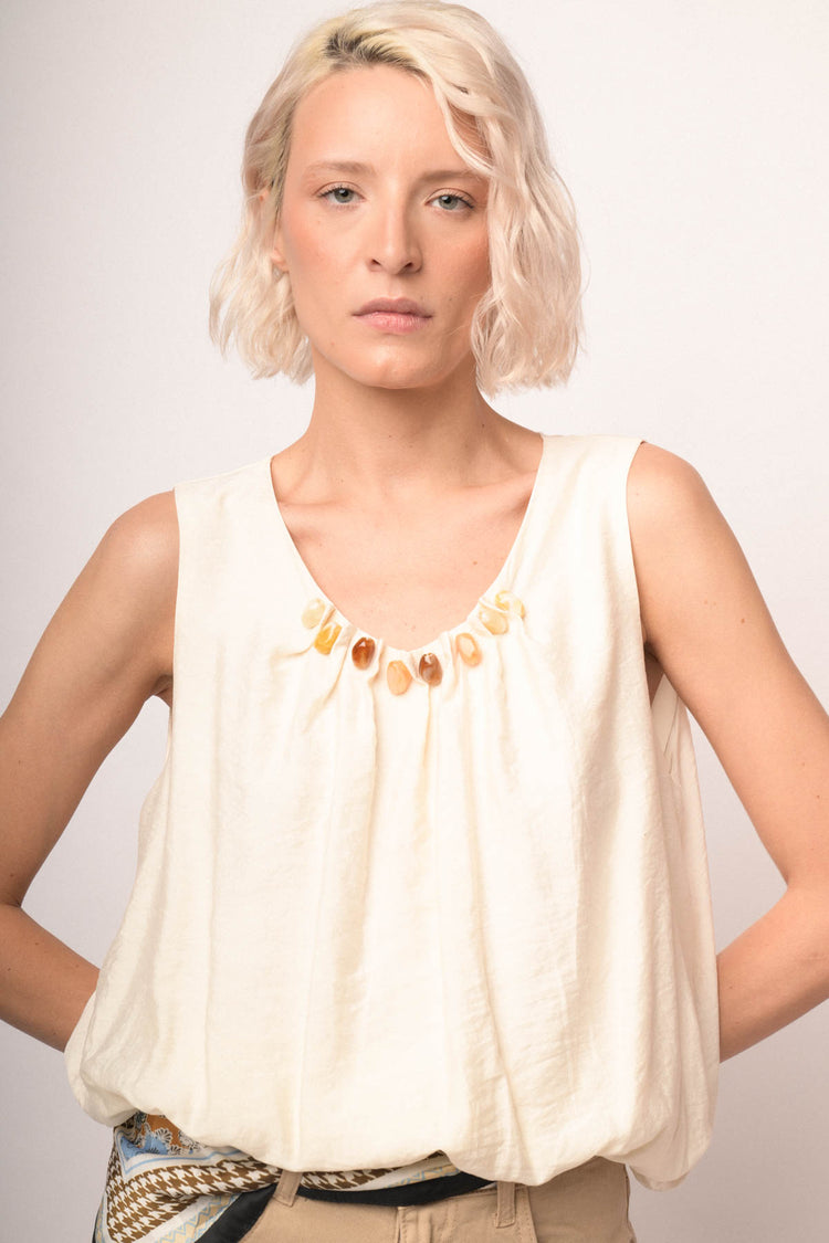 Top avorio con pietre decorative multicolor