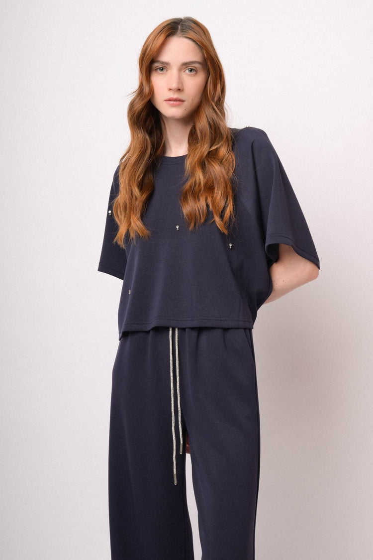 Maglia felpa blu con strass