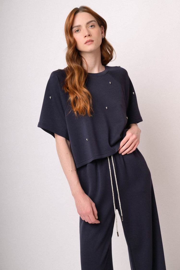 Maglia felpa blu con strass
