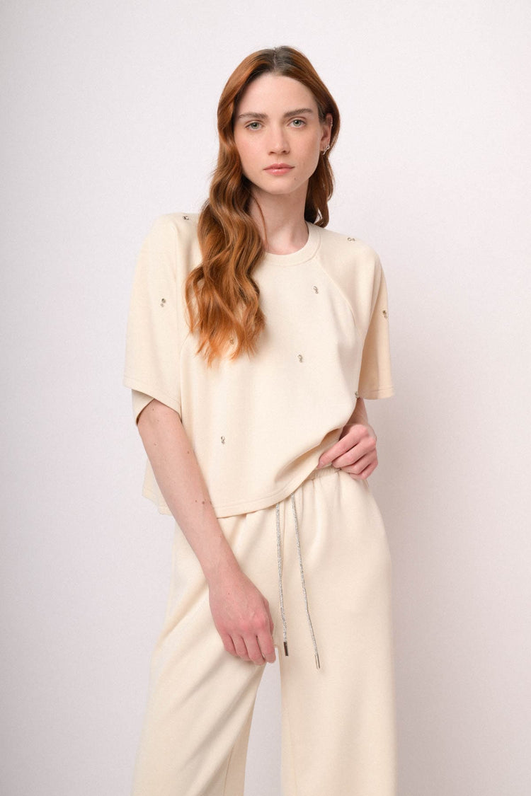 Maglia felpa bianca con strass
