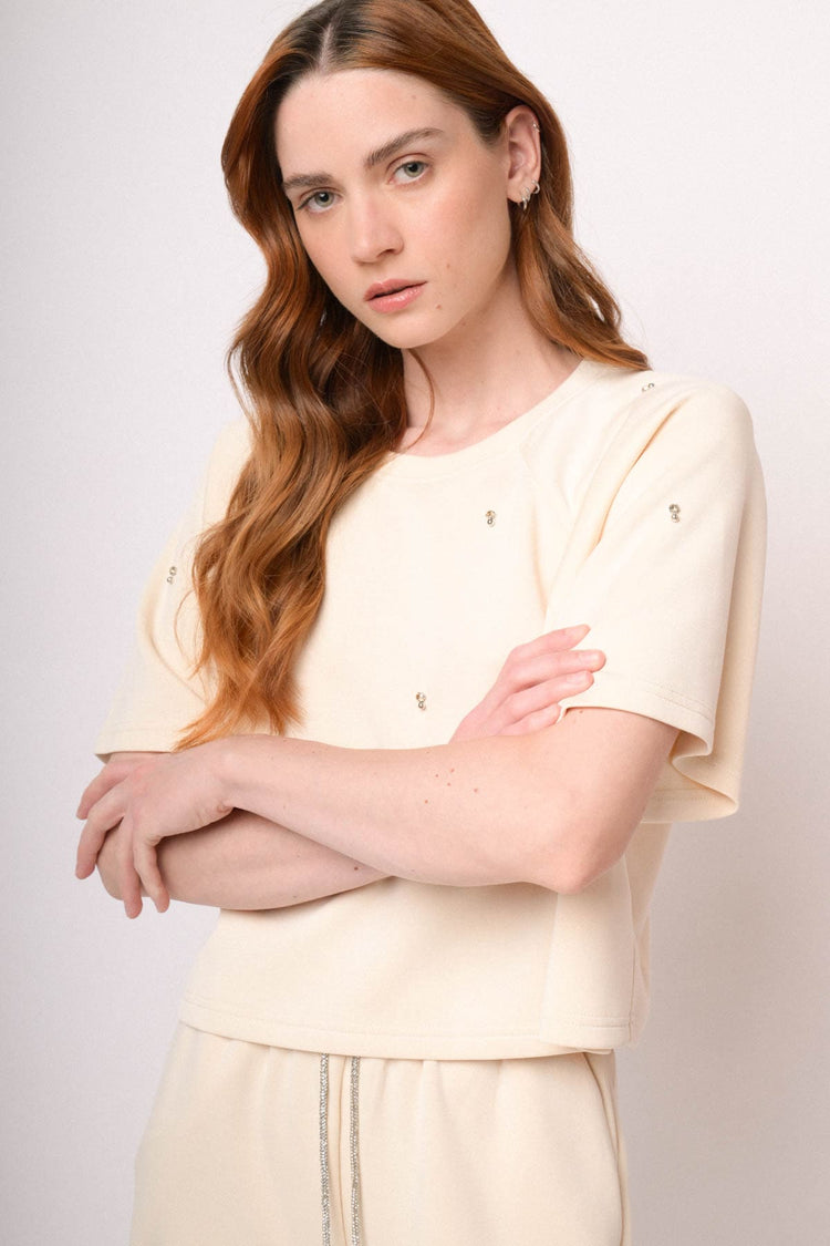 Maglia felpa bianca con strass
