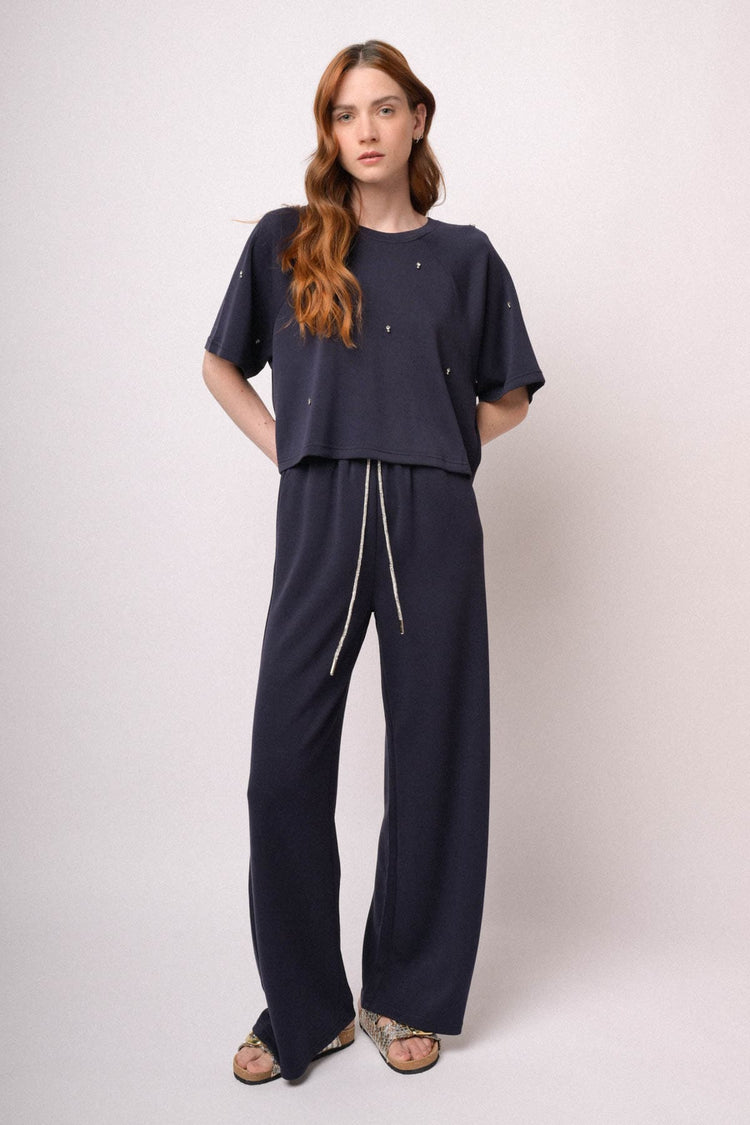 Pantaloni palazzo blu con coulisse
