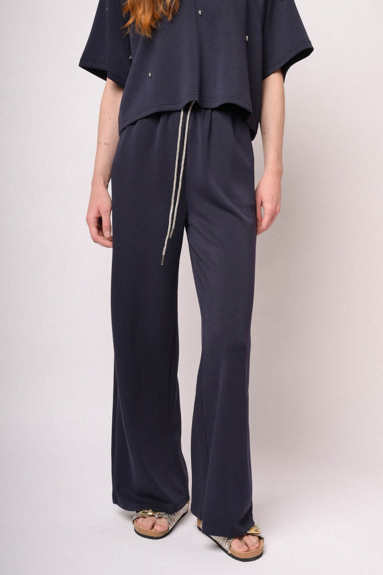 Pantaloni palazzo blu con coulisse