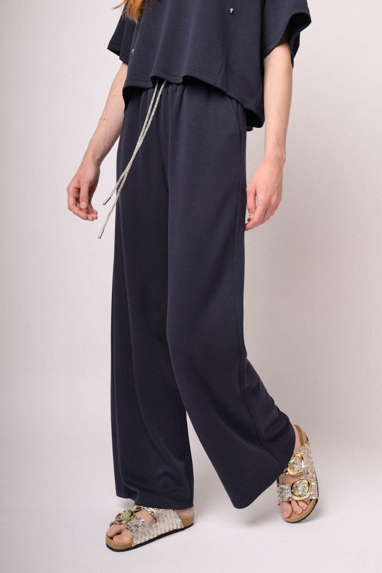Pantaloni palazzo blu con coulisse