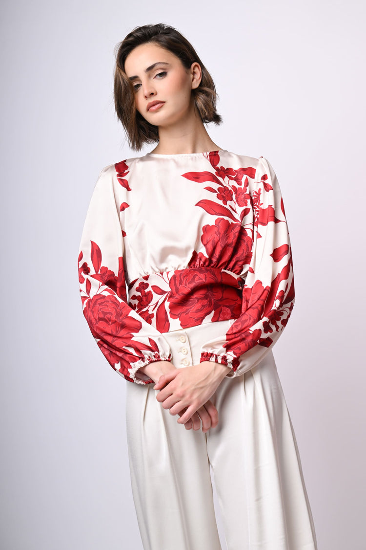 Blusa in raso con stampa floreale