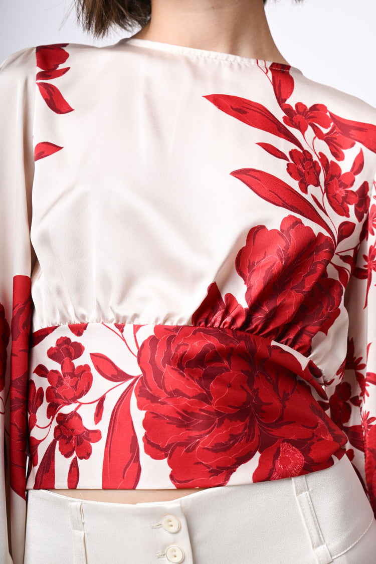 Blusa in raso con stampa floreale