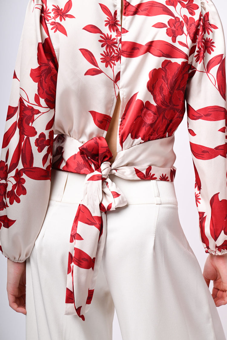Blusa in raso con stampa floreale