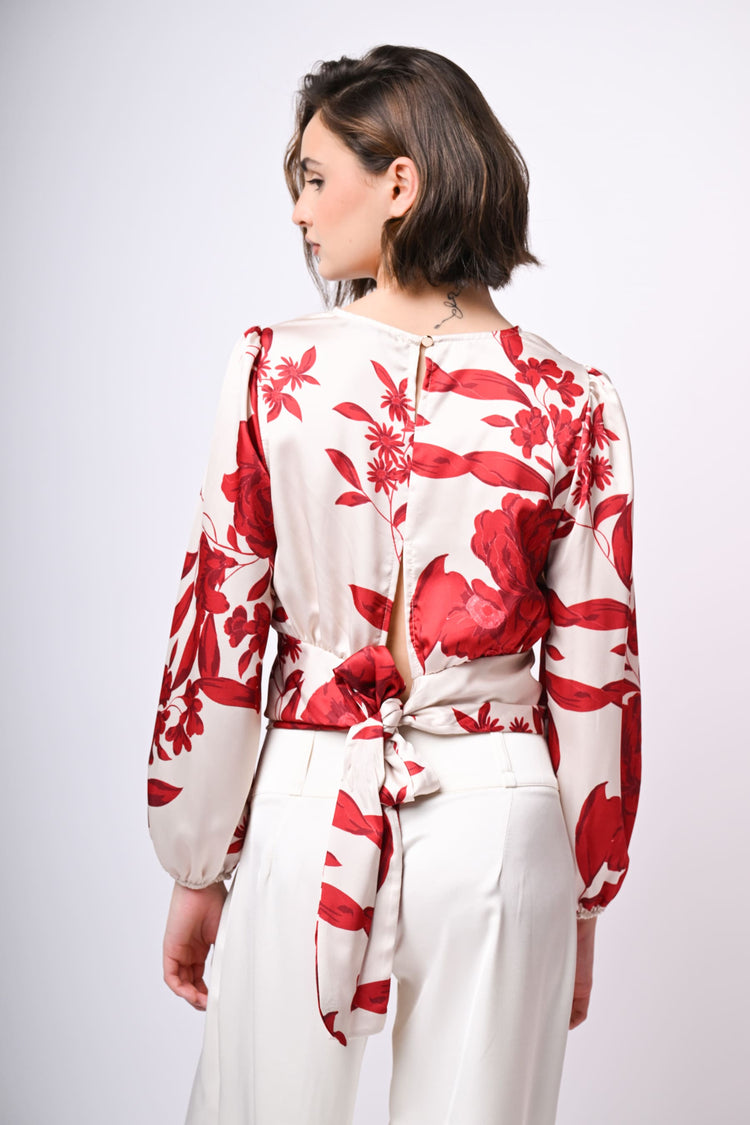 Blusa in raso con stampa floreale