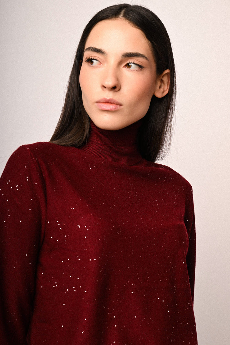 Dolcevita con mini paillettes all-over