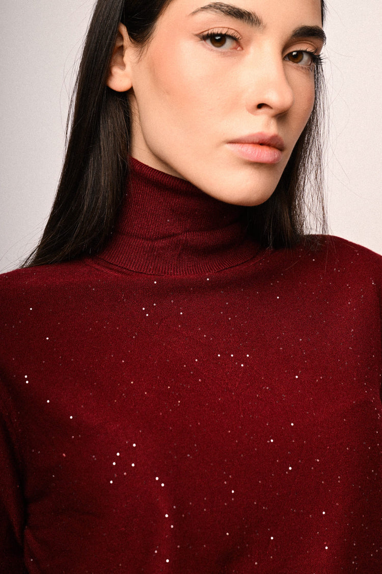 Dolcevita con mini paillettes all-over
