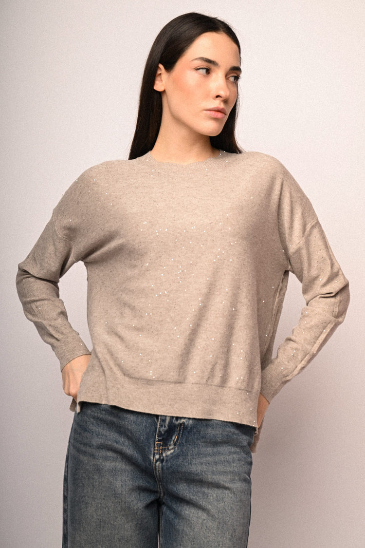 Pull basic con mini paillettes all-over