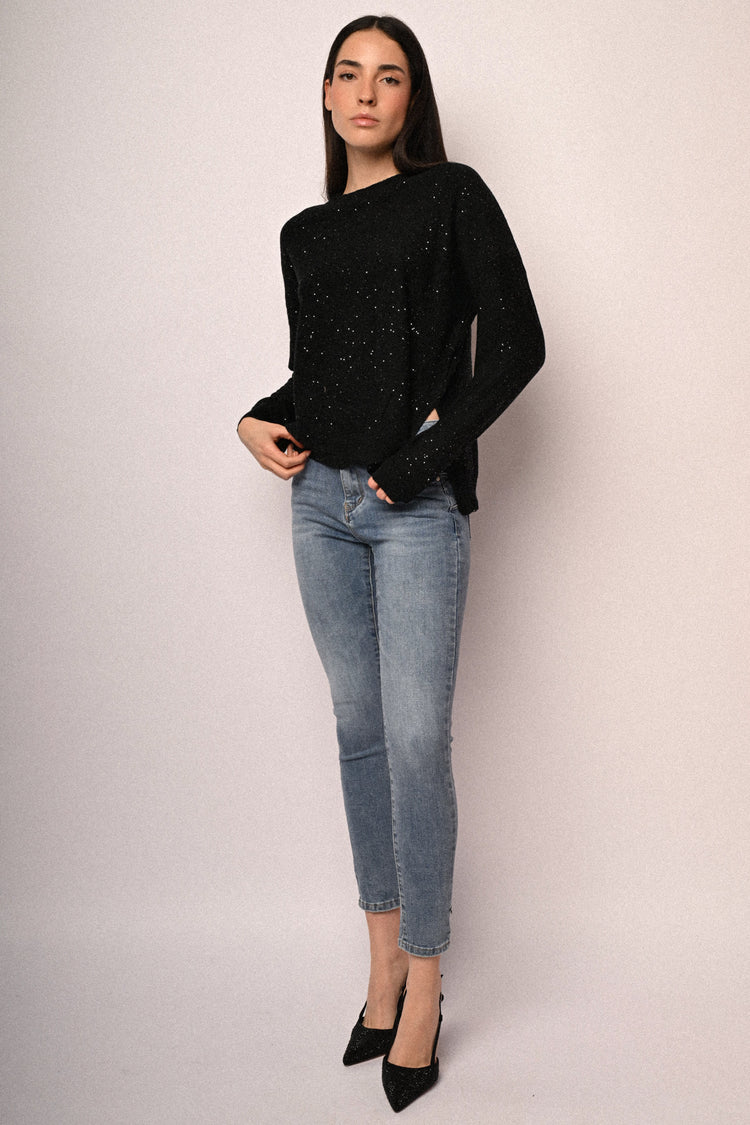 Pull basic con mini paillettes all-over