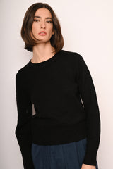 Pull basic girocollo in maglia misto viscosa nera
