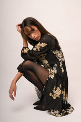 Abito in georgette lurex a stampa floreale nero/multicolor