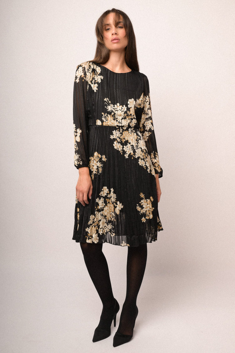Abito in georgette lurex a stampa floreale nero/multicolor