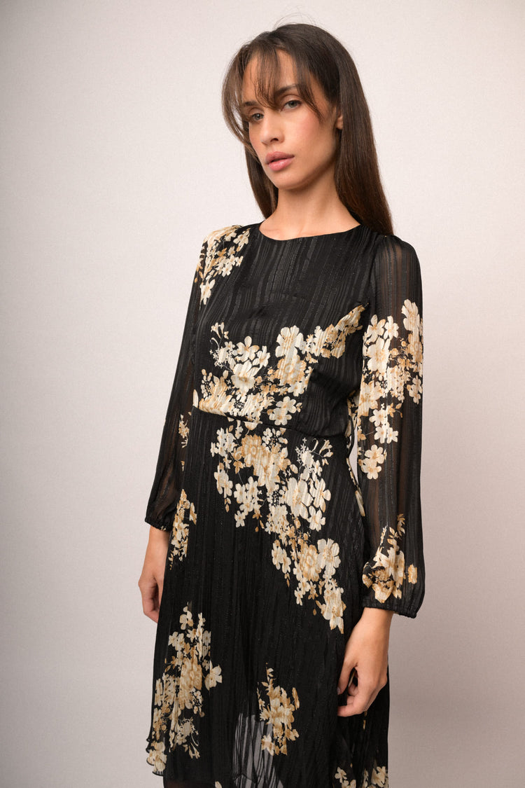 Abito in georgette lurex a stampa floreale nero/multicolor