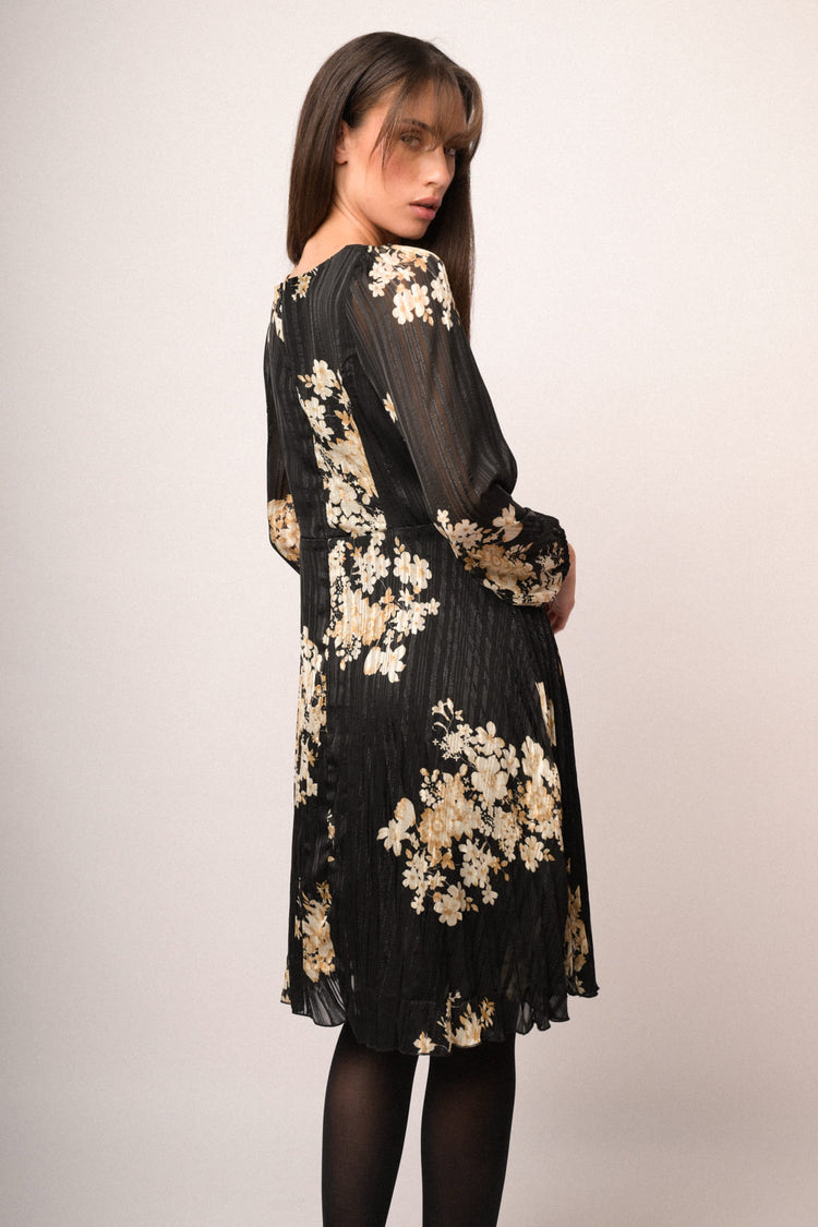 Abito in georgette lurex a stampa floreale nero/multicolor