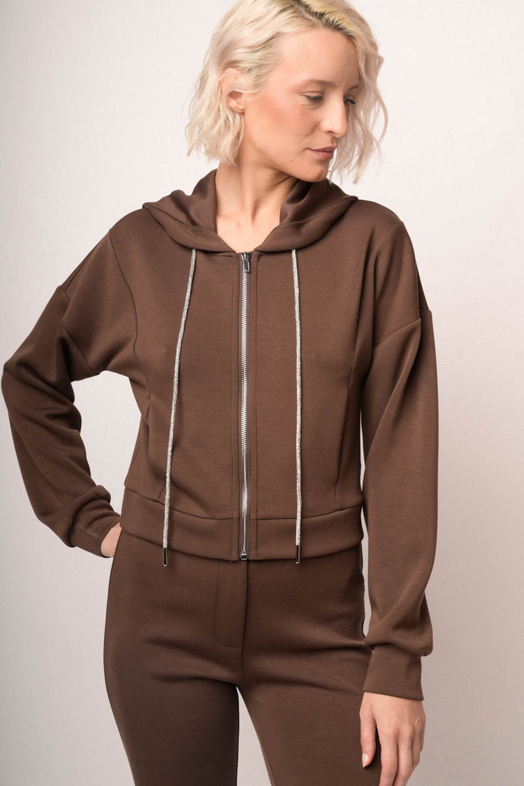 Felpa con cappuccio e zip cioccolato
