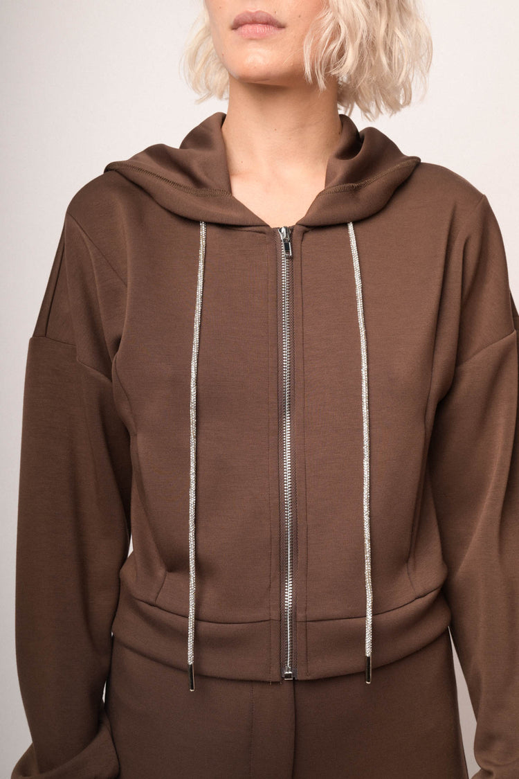 Felpa con cappuccio e zip cioccolato
